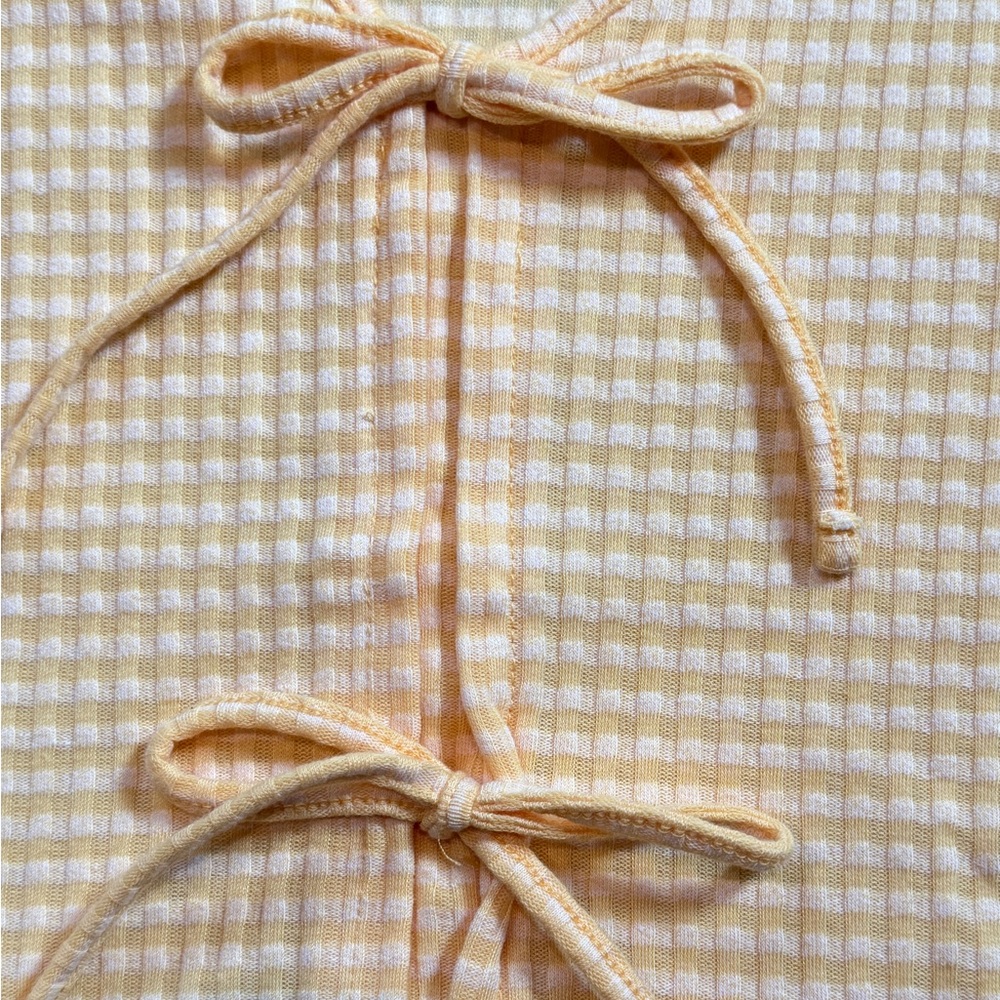 Madewell Gingham Bow Short Sleeve Top Yellow XS - Picture 6 of 11
